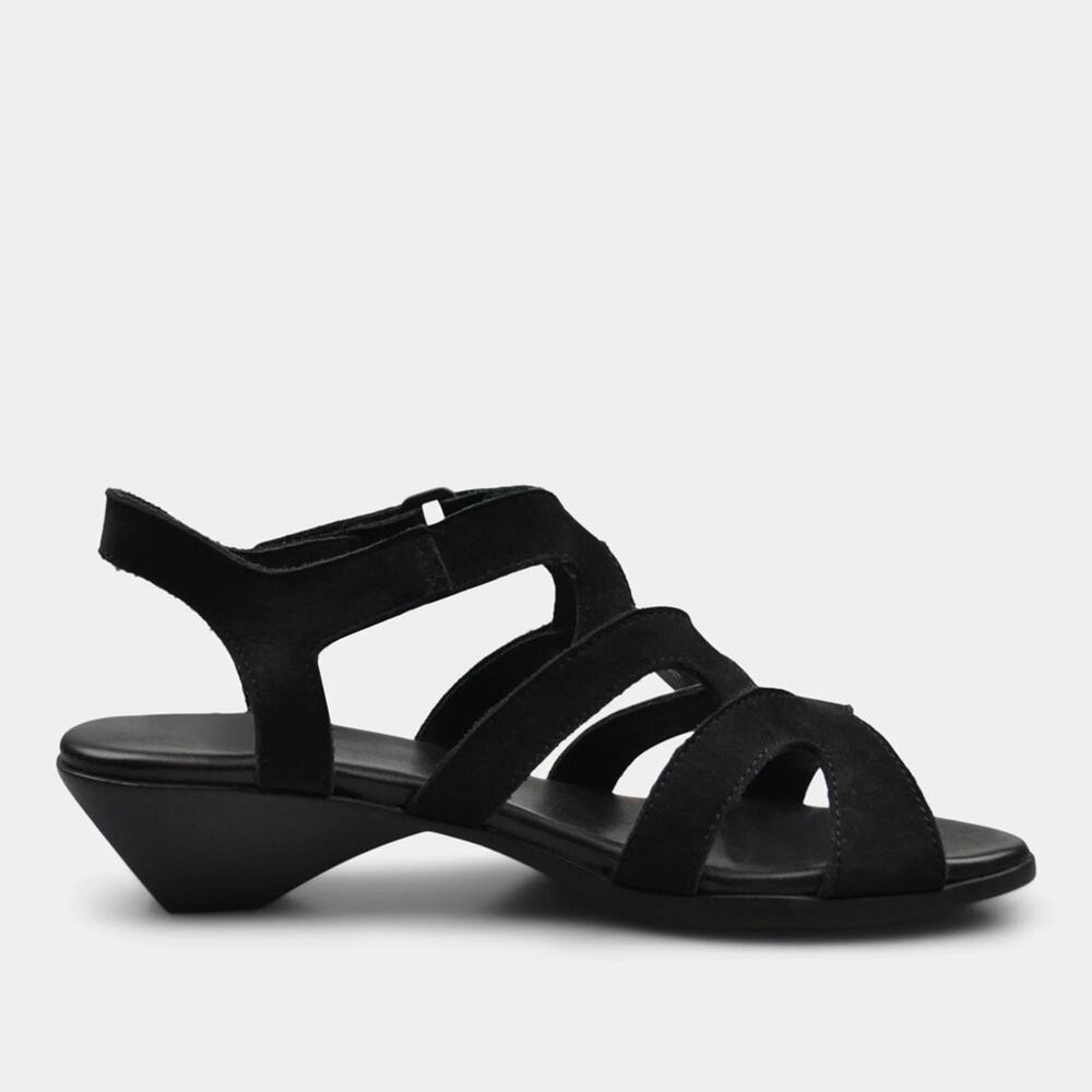Arche Obela Sandals Womens 38/ US 7 Black Strappy Leather Open Toe Heeled Shoes